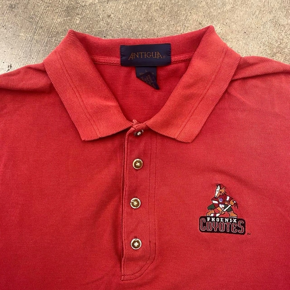 Vintage Phoenix Coyotes NHL Hockey Red Antigua Polo Shirt Size Large